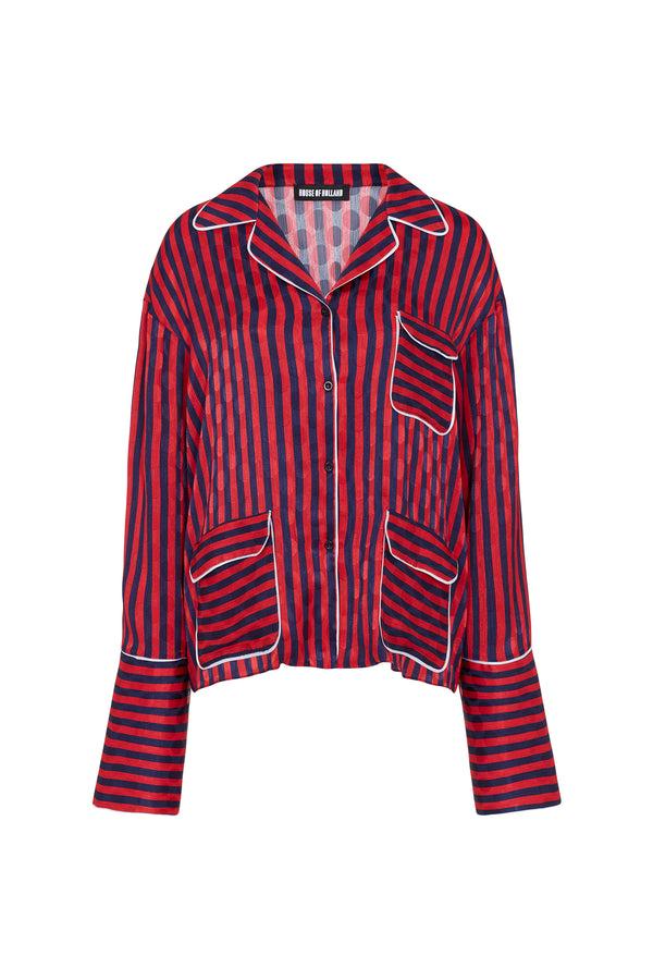 House Of Holland House Of Holland Red & Navy Oversized Stripe Pyjama Style Shirt
