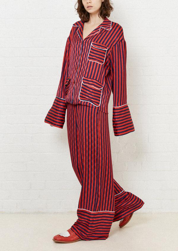 house of holland House of Holland Red & Navy Oversized Stripe Pyjama Style Shirt