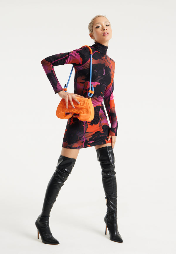 House Of Holland House Of Holland Saddle Bag In Orange And Blue With Quilted Logo