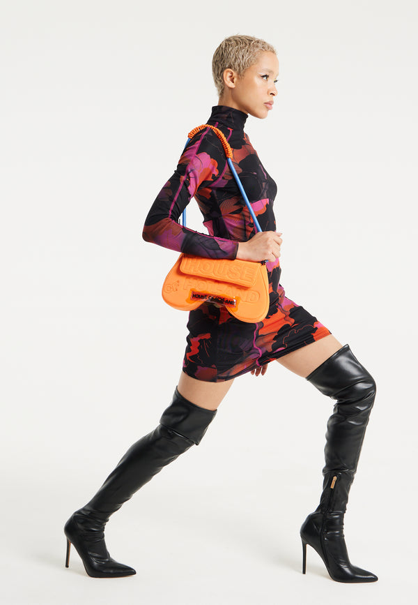 House Of Holland House Of Holland Saddle Bag In Orange And Blue With Quilted Logo