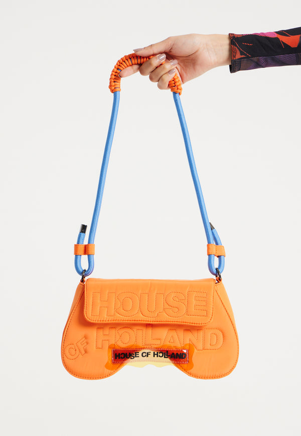 house of holland House Of Holland Saddle Bag In Orange And Blue With Quilted Logo
