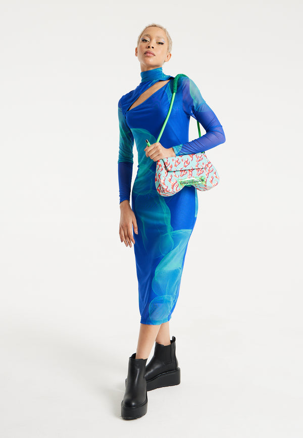 House Of Holland House Of Holland Saddle Blue And Pink Flame Bag And Quilted Logo