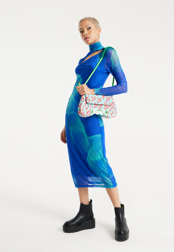 House Of Holland House Of Holland Saddle Blue And Pink Flame Bag And Quilted Logo