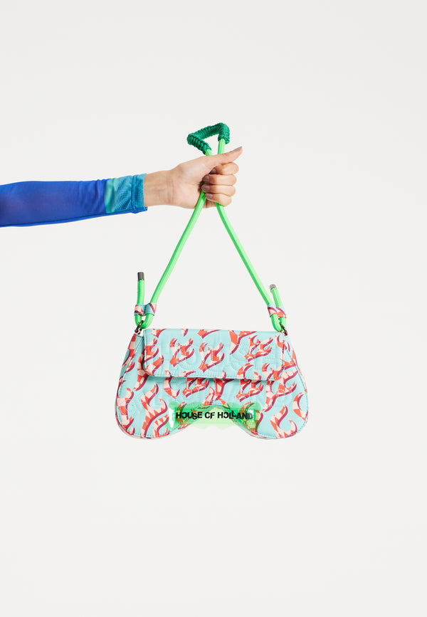 house of holland House Of Holland Saddle Blue And Pink Flame Bag And Quilted Logo