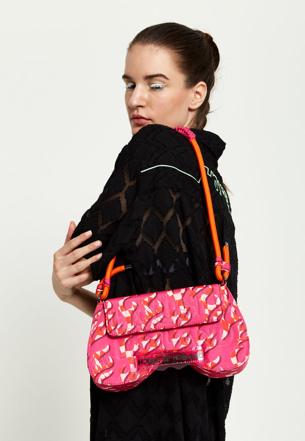 house of holland House Of Holland Saddle Pink Flame Bag With Quilted Logo