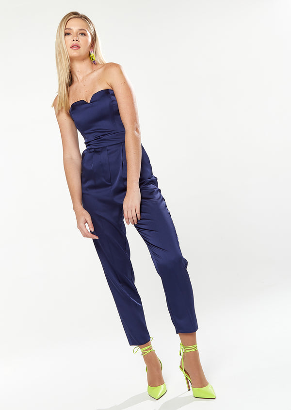 house of holland House Of Holland Satin Bandeau Jumpsuit In Navy house of holland House Of Holland Satin Bandeau Jumpsuit In Navy