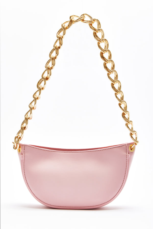 House Of Holland House Of Holland Shoulder Bag In Baby Pink With A Gold Chain Strap And Printed Logo