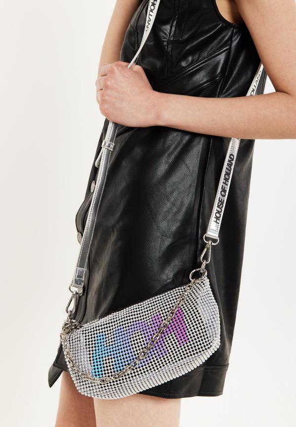 House Of Holland House Of Holland Silver Crossbody Bag With HOH Print