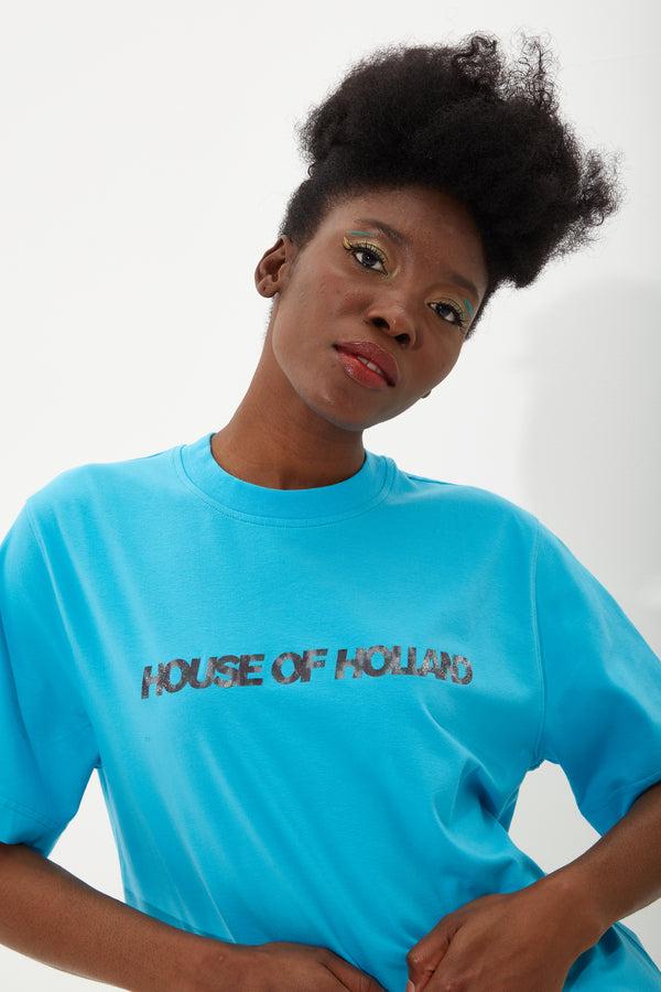 House Of Holland House Of Holland Sky Blue Transfer Printed T-Shirt