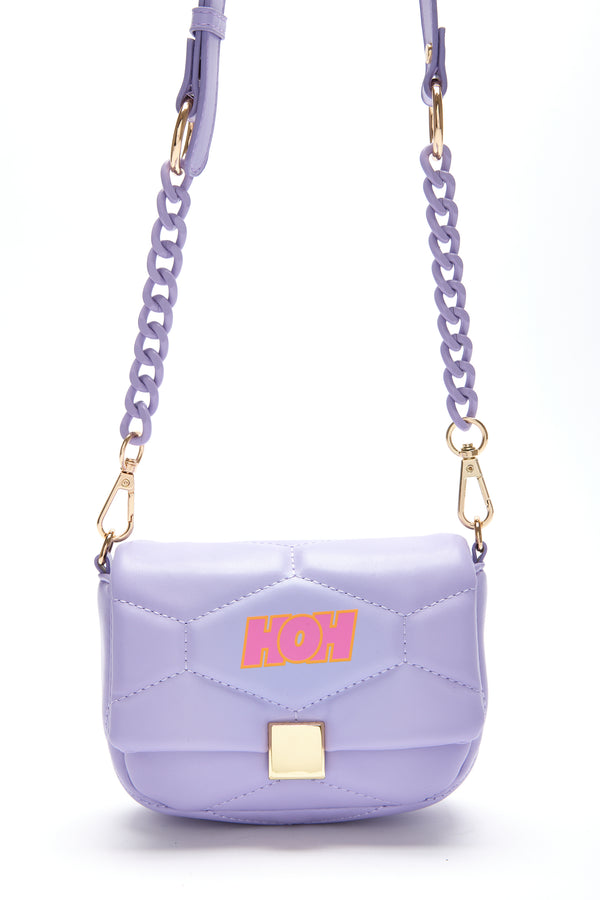 House Of Holland House Of Holland Small Cross Body Bag In Purple With A Chain Detail Strap And Printed Logo