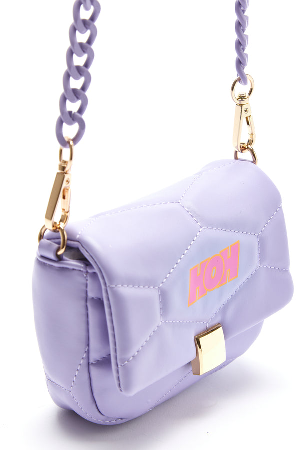 House Of Holland House Of Holland Small Cross Body Bag In Purple With A Chain Detail Strap And Printed Logo