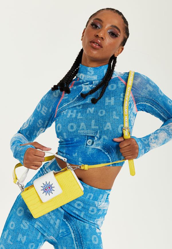 House Of Holland House Of Holland Small Crossbody Bag In Yellow And White With Printed Logo