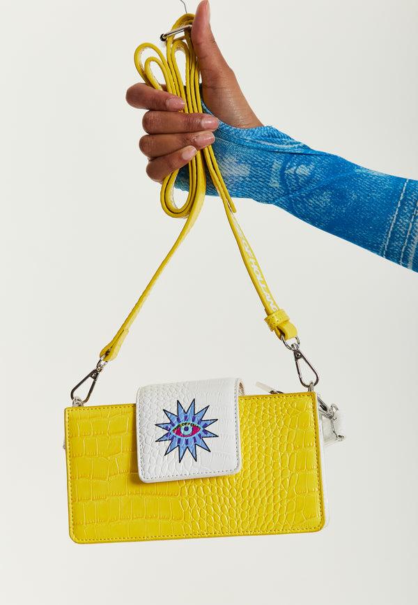 House Of Holland House Of Holland Small Crossbody Bag In Yellow And White With Printed Logo
