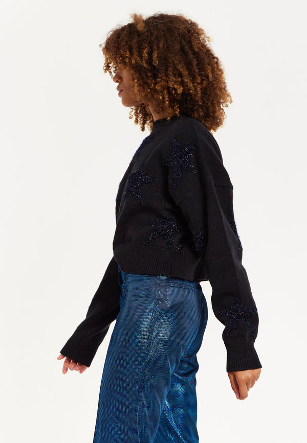 House Of Holland Sparkle Star Jumper In Black