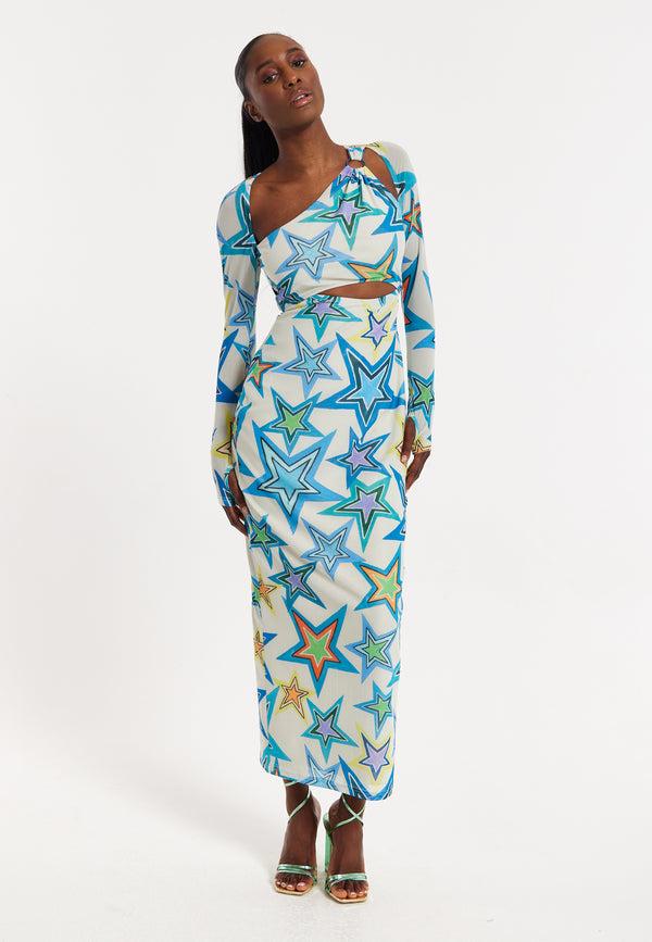 House Of Holland House Of Holland Star Print Maxi Dress With Cut Out Details
