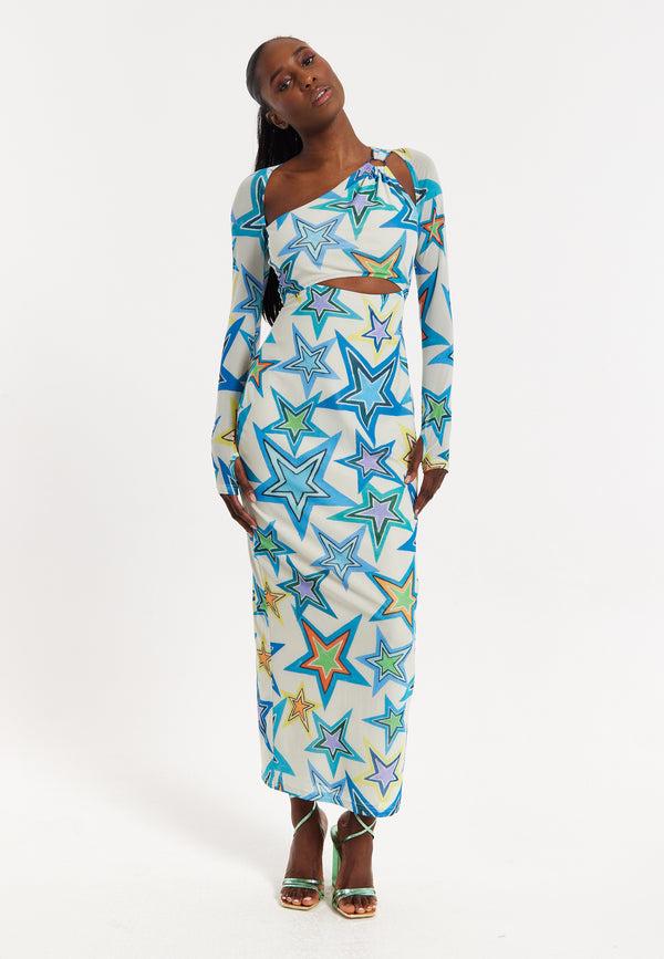 House Of Holland House Of Holland Star Print Maxi Dress With Cut Out Details