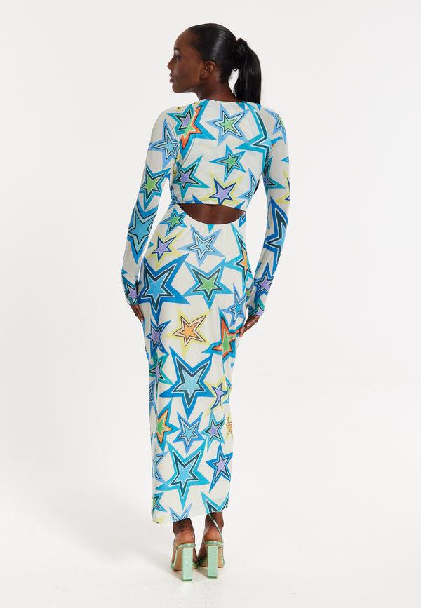 House Of Holland House Of Holland Star Print Maxi Dress With Cut Out Details