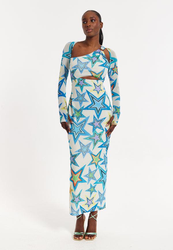 house of holland House of Holland Star Print Maxi Dress With Cut Out Details