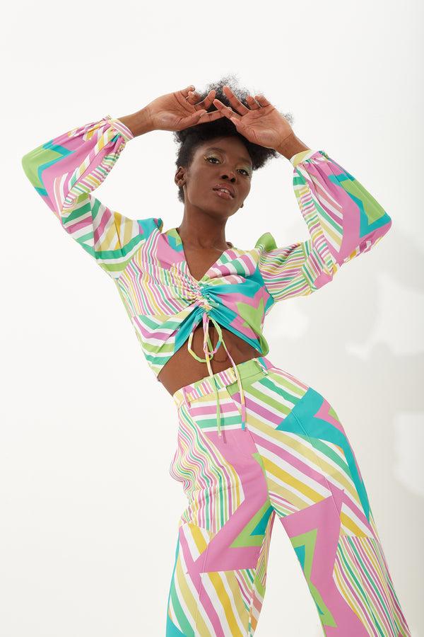 House Of Holland House Of Holland Star Print Top With A Gathered Front