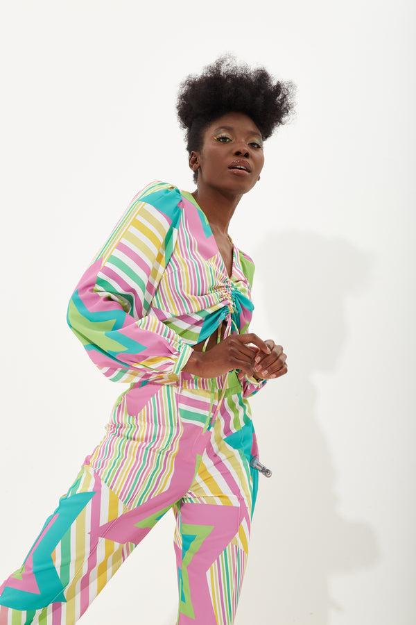 House Of Holland House Of Holland Star Print Top With A Gathered Front