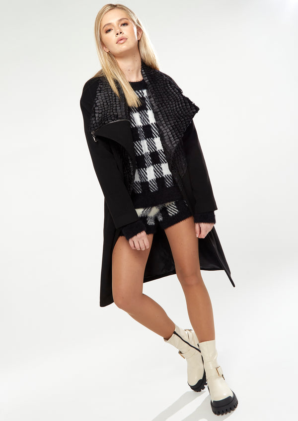 house of holland House Of Holland Statement Collar Coat In Black