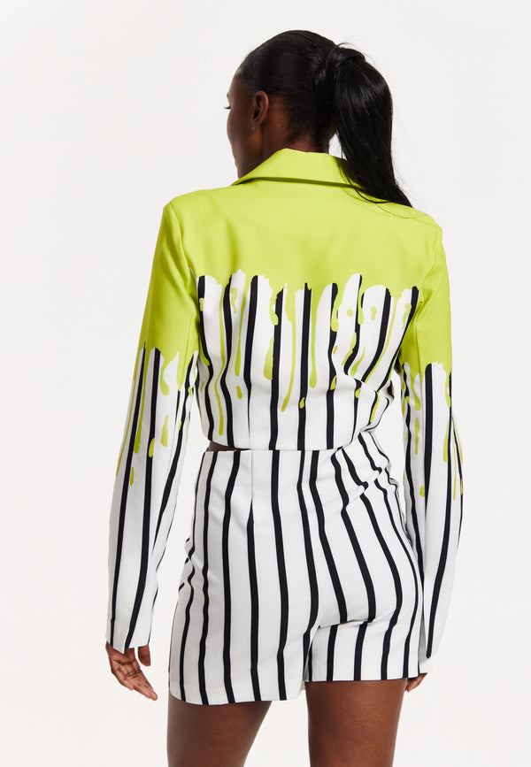 House Of Holland House Of Holland Stripe Monochrome Acid Green Splash Skort Playsuit