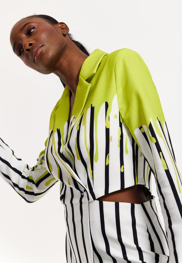 House Of Holland House Of Holland Stripe Monochrome Acid Green Splash Skort Playsuit