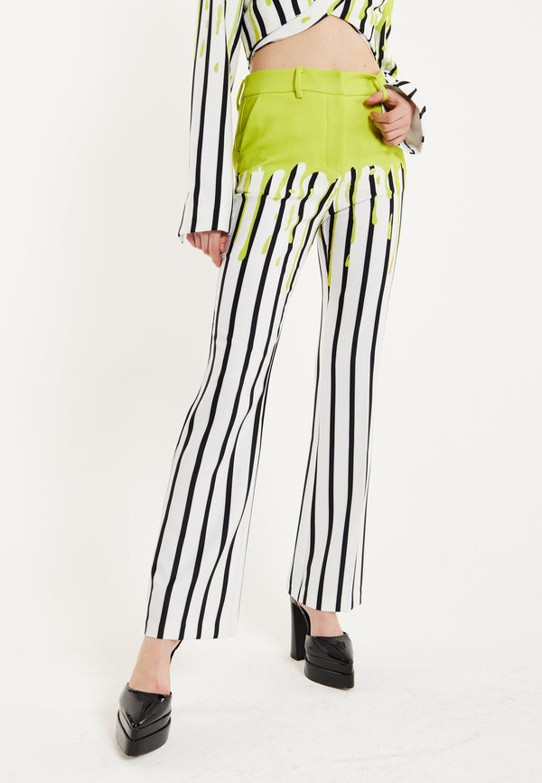 House Of Holland House Of Holland Stripe Monochrome Acid Green Splash Trousers