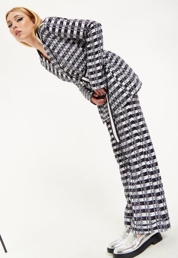 House Of Holland House Of Holland Striped And Logo Printed Trousers In Black And White