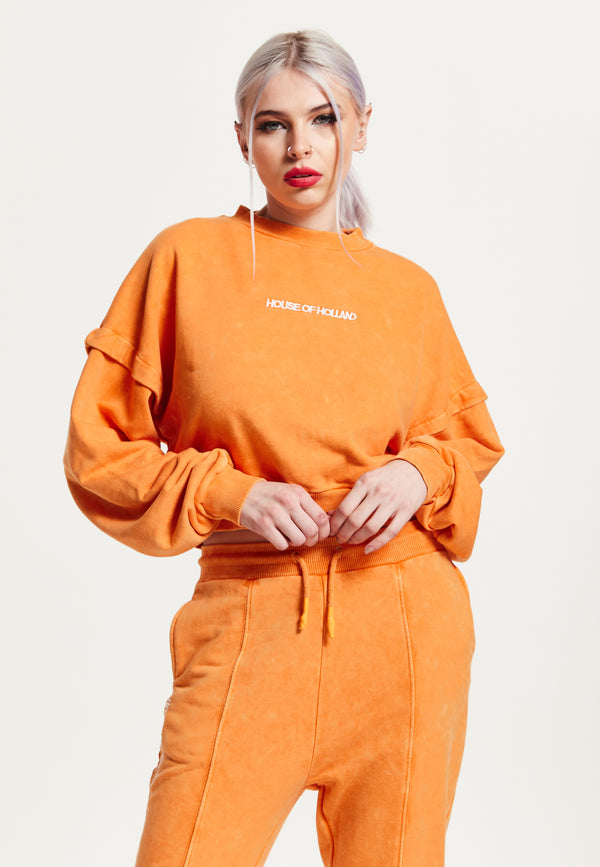 house of holland House of Holland Sweatshirt in Orange with an Embroidered Logo