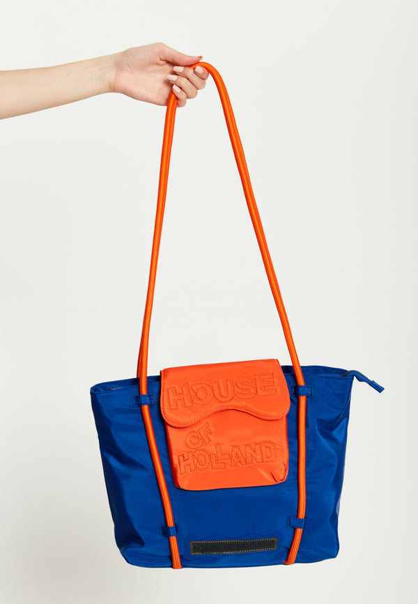 House Of Holland House Of Holland Tote Bag With Quilted Logo In Orange And Royal Blue