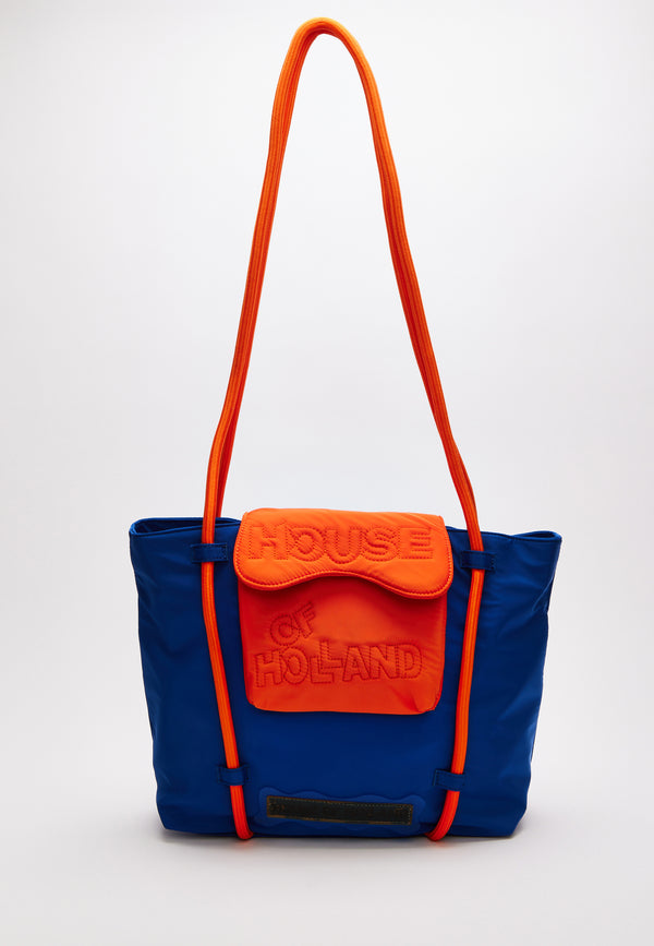 House Of Holland House Of Holland Tote Bag With Quilted Logo In Orange And Royal Blue