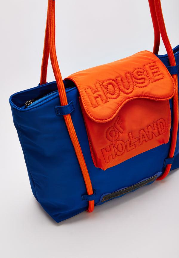 House Of Holland House Of Holland Tote Bag With Quilted Logo In Orange And Royal Blue