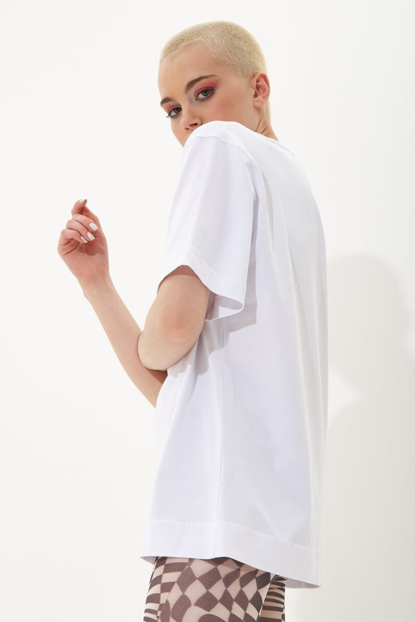 House Of Holland House Of Holland Unisex White T-Shirt With Shimmer Rainbow Transfer Print