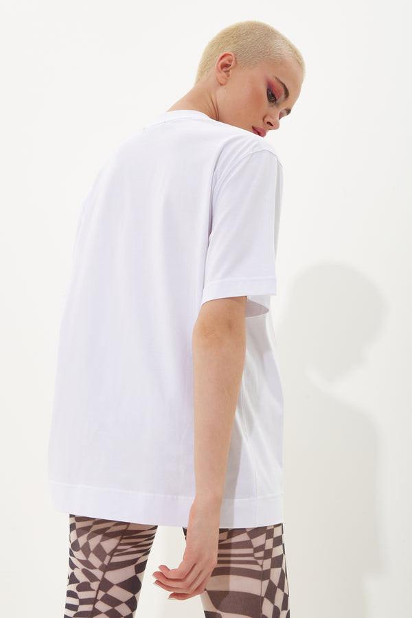 House Of Holland House Of Holland Unisex White T-Shirt With Shimmer Rainbow Transfer Print