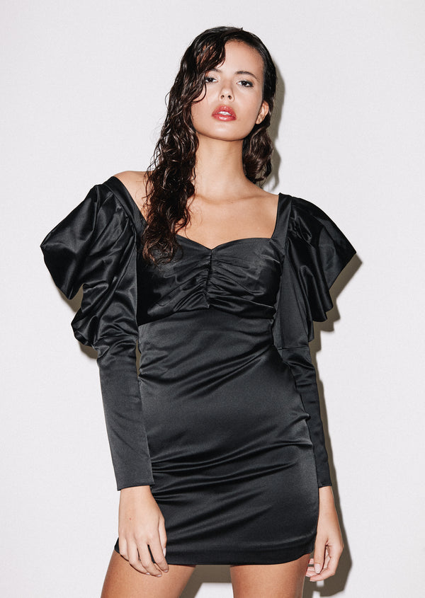 House Of Holland House Of Holland Volume Sleeve Satin Mini Dress