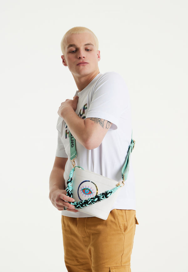 House Of Holland House Of Holland White Crossbody Bag With Printed Logo And Plait Handle