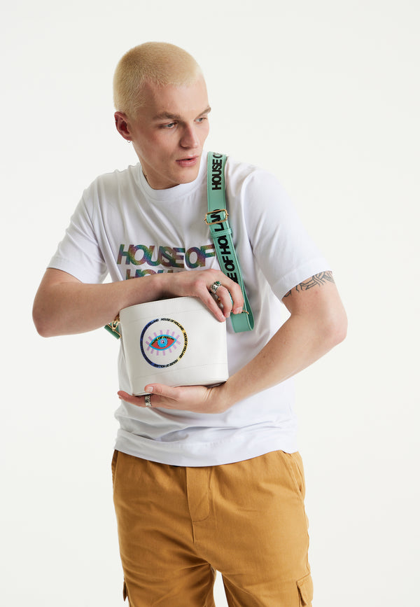 House Of Holland House Of Holland White Crossbody Bag With Printed Logo And Plait Handle
