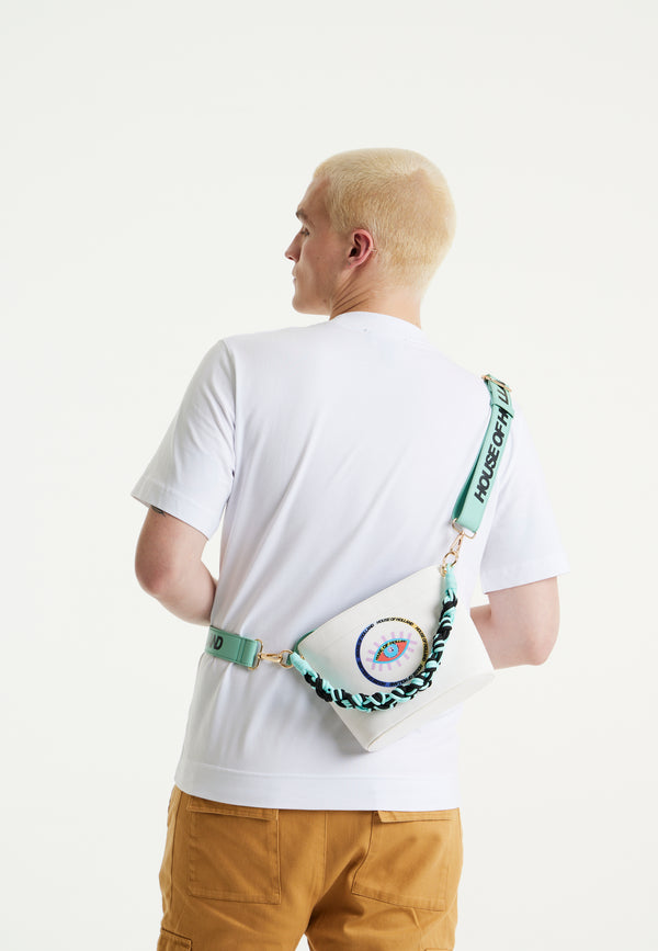 House Of Holland House Of Holland White Crossbody Bag With Printed Logo And Plait Handle