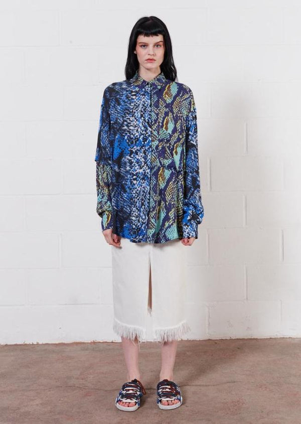 House Of Holland House Of Holland White Denim Midi Skirt