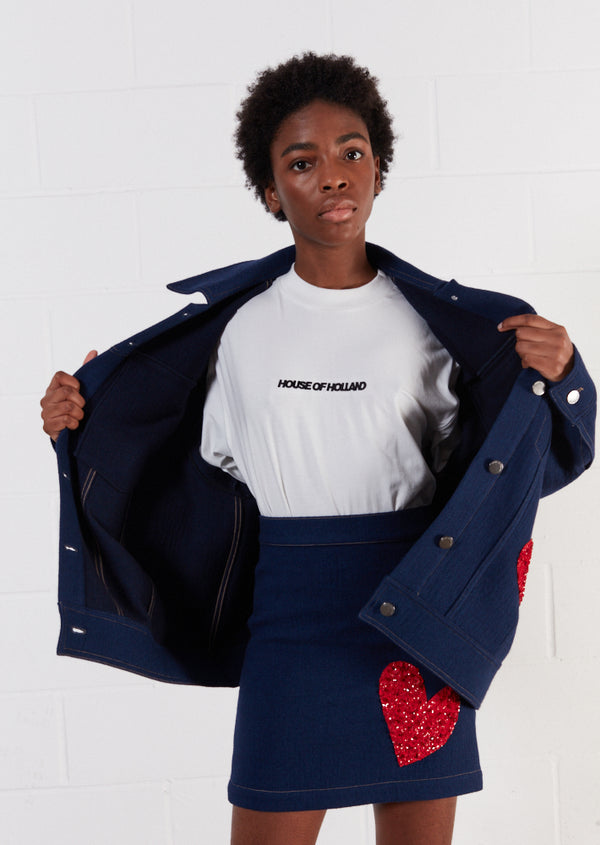 house of holland House of Holland White HOH Oversized Embroidered Tee