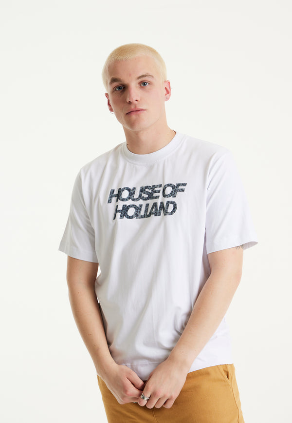 House Of Holland House Of Holland White Laser Cut Transfer Printed T-shirt With A Shimmer Animal Detail