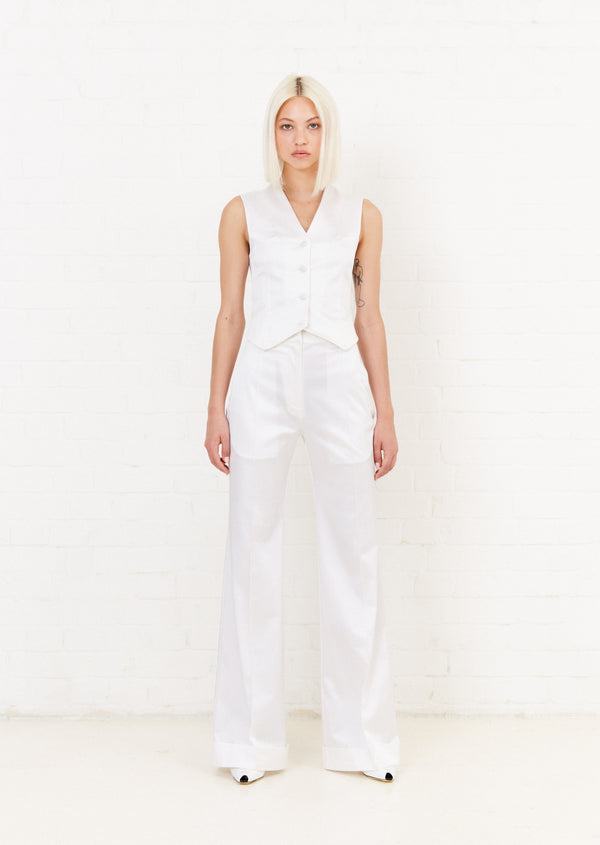 House Of Holland House Of Holland White Satin Tailored Flared Trouser
