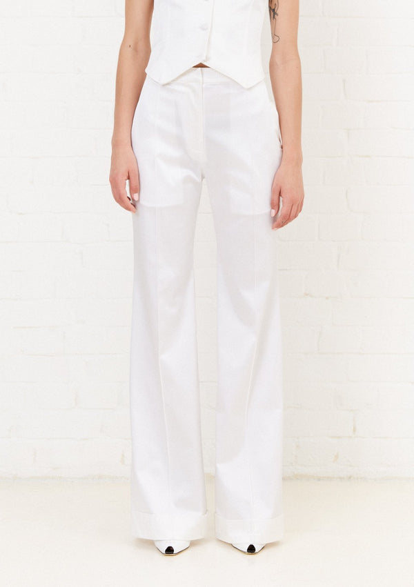House Of Holland House Of Holland White Satin Tailored Flared Trouser
