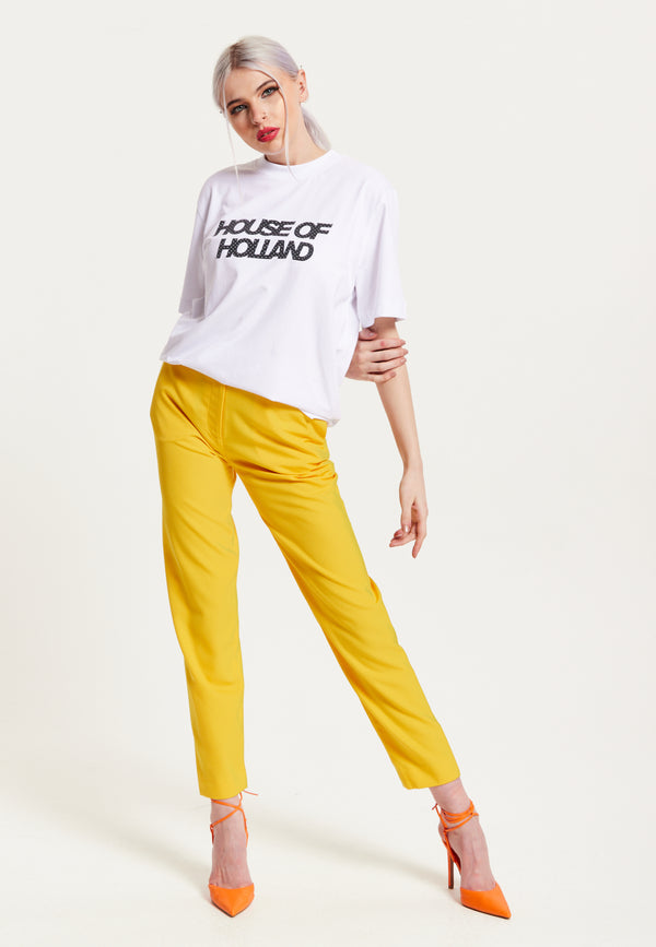 House Of Holland House Of Holland White Transfer Printed T-Shirt With A Small Spot 3D Detail