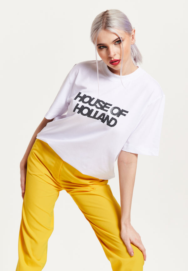 house of holland House Of Holland White Transfer Printed T-Shirt With A Small Spot 3D Detail
