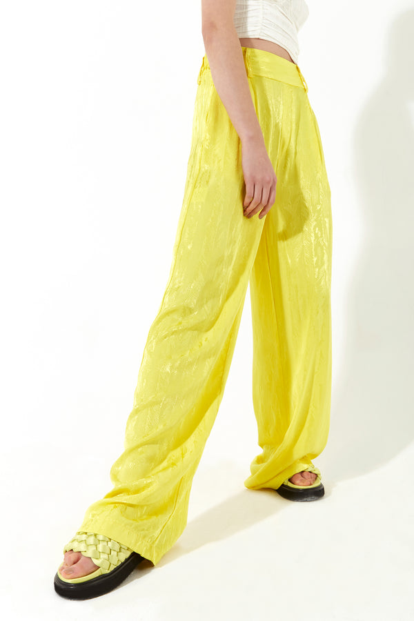 House Of Holland House Of Holland Wide Leg High Waisted Jacquard Trousers In Neon Yellow