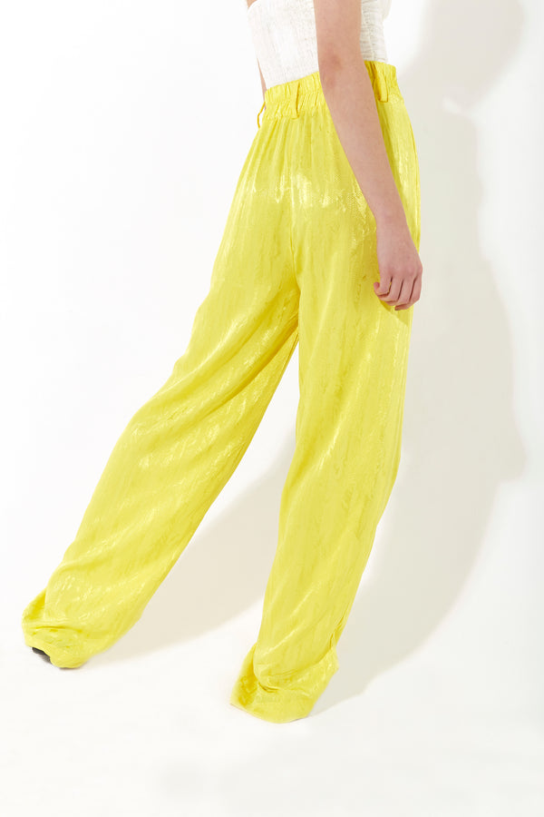 House Of Holland House Of Holland Wide Leg High Waisted Jacquard Trousers In Neon Yellow