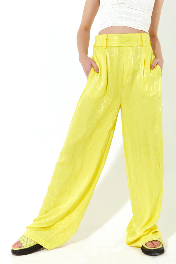 house of holland House of Holland Wide Leg High Waisted Jacquard Trousers in Neon Yellow