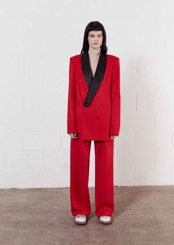 house of holland House of Holland Wool Red Double Breasted Suit Jacket